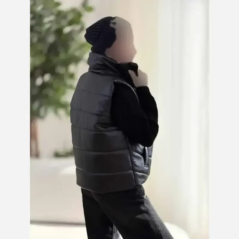 پافر کراپ چرم زنانه مشکی جنس چرم تیرکمانی پشم شیشه دار سایز فری 38 تا 44 — تصویر ۶