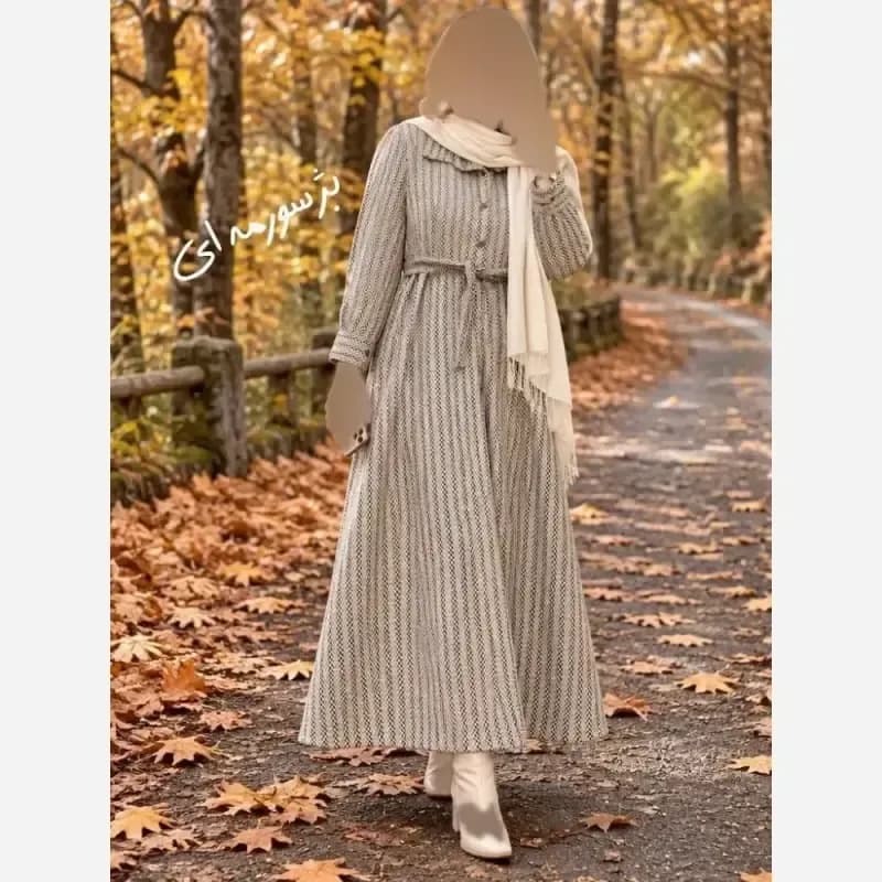کفتان پیردوپل پشمی پاییزه و زمستانه فری سایز کمربنددار — تصویر ۲