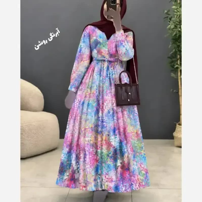 پیراهن حریر آبرنگی زنانه آستر دار فری سایز — تصویر ۴