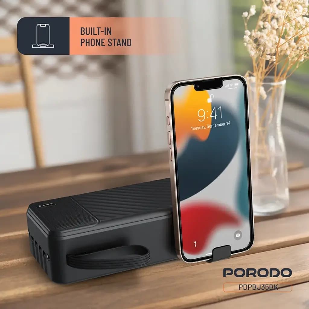 پاوربانک پرودو مدل Porodo Piano 30000mAh Power Bank with Integrated Cables PDPBJ35BK — تصویر ۷