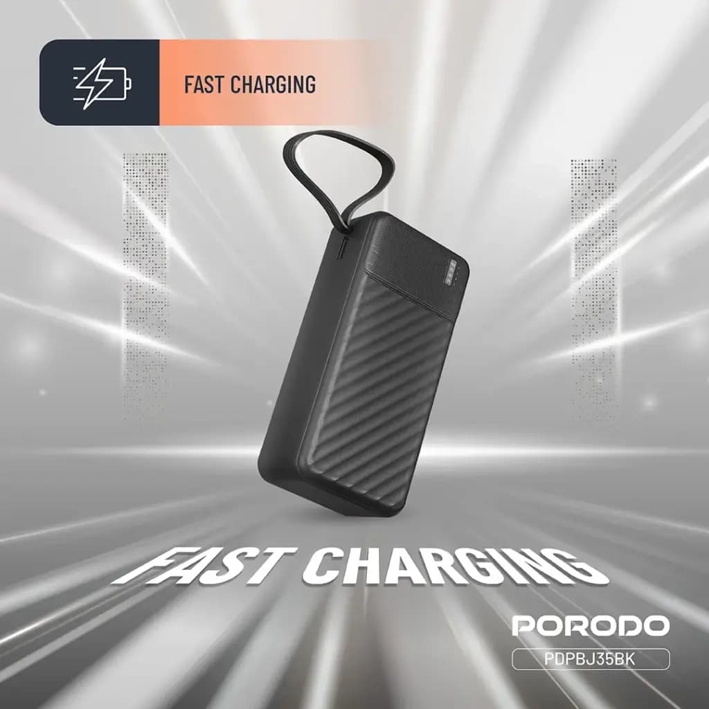پاوربانک پرودو مدل Porodo Piano 30000mAh Power Bank with Integrated Cables PDPBJ35BK — تصویر ۲