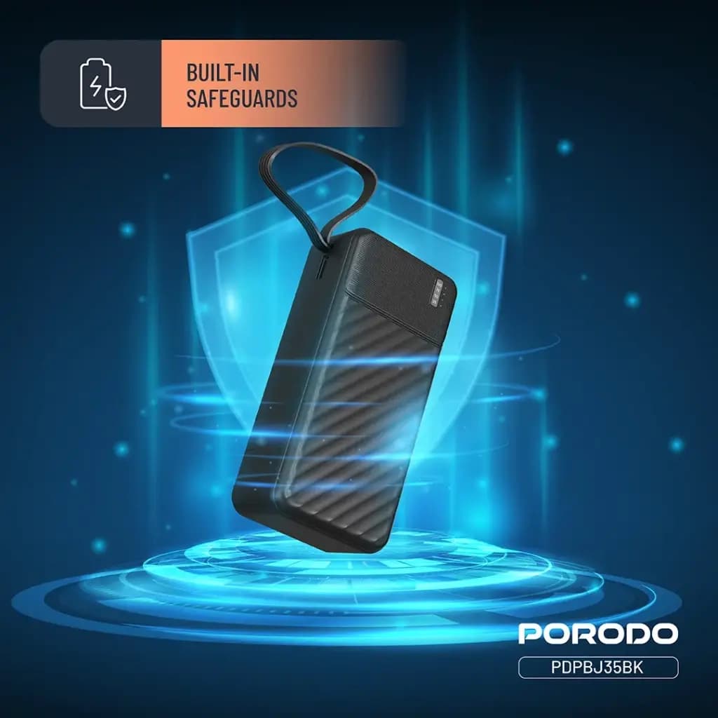 پاوربانک پرودو مدل Porodo Piano 30000mAh Power Bank with Integrated Cables PDPBJ35BK — تصویر ۳