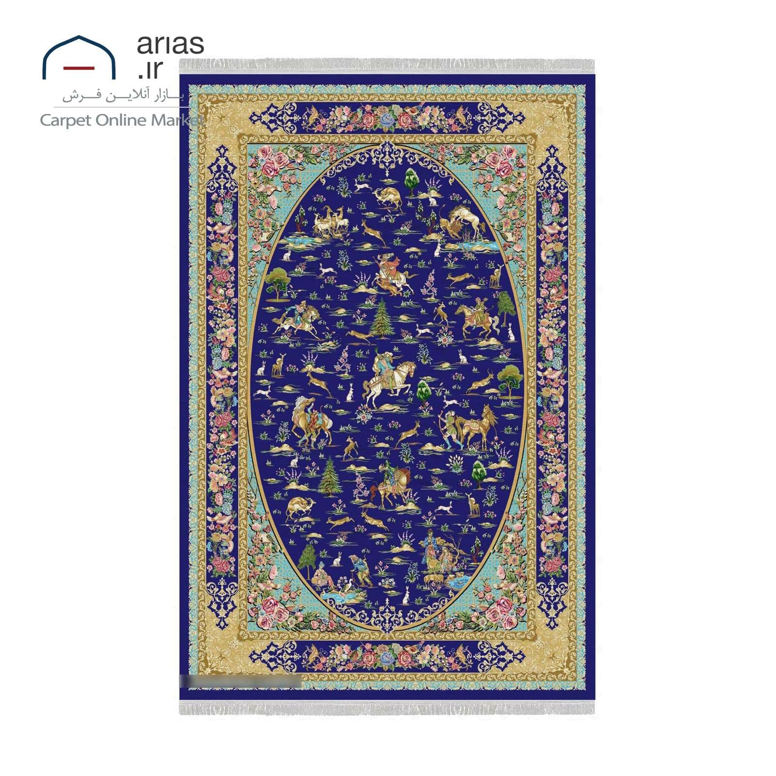 فرش ماشینی کلاسیک آریاس طرح آهو 1700 شانه کد M30002