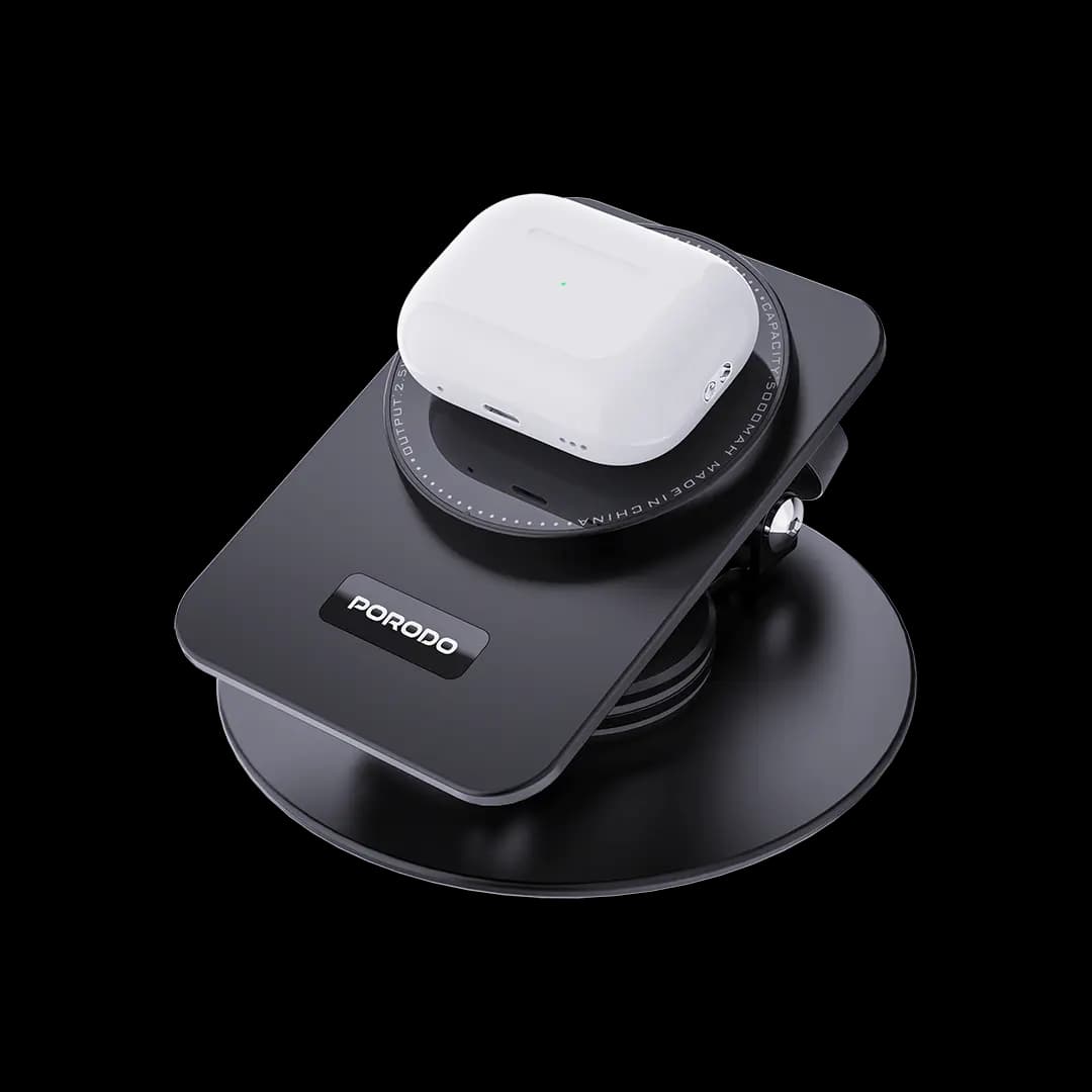 استند وایرلس شارژ سه کاره پرودو مدل Porodo 115W Portable Metal Foldable Charging Station 360° Stand | PD-FWCH035-BK — تصویر ۴