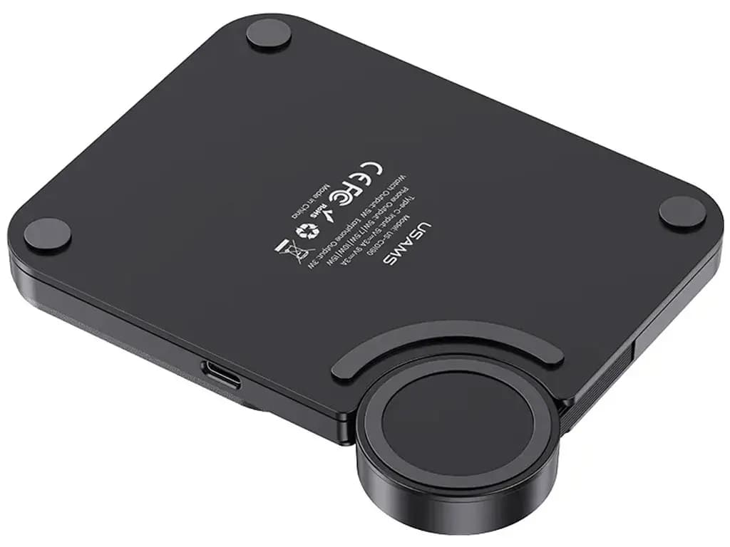 شارژر بی سیم رومیزی سه کاره 15 وات گوشی، اپل واچ و هندزفری بلوتوثی یوسامز USAMS US-CD190 15W 3in1 Desktop Wireless Charger For Apple Watches Earphones Phones For Iphone-Ipad | US-CD190 — تصویر ۲
