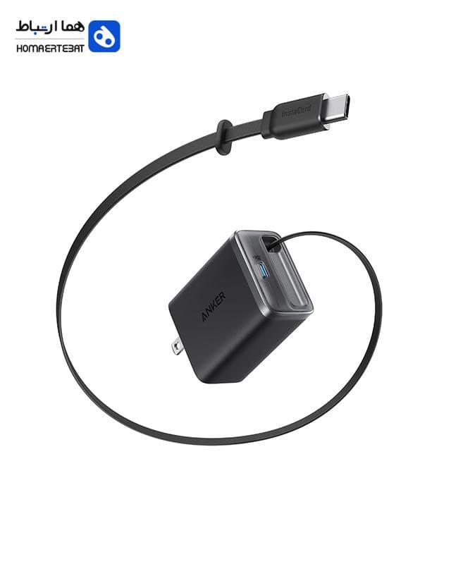 شارژر دیواری 35 وات انکر Anker Nano Charger 35W A2658 پلاگ دوپین ایران + کابل خود جمع شونده