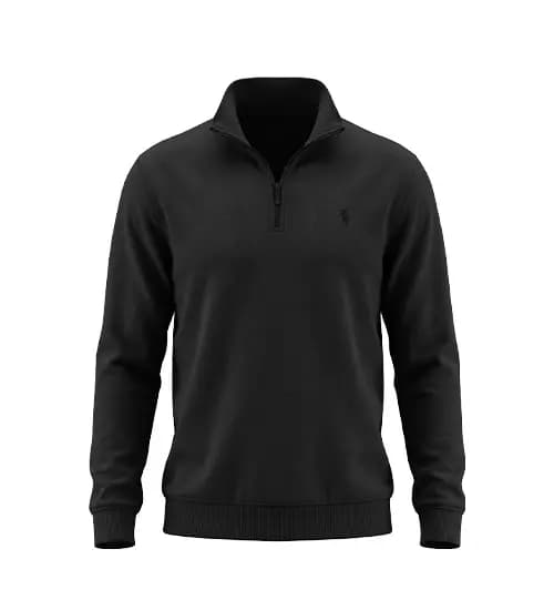بلوز یقه نیم زیپ مردانه نرمال ساده سلانیک مشکی Polo