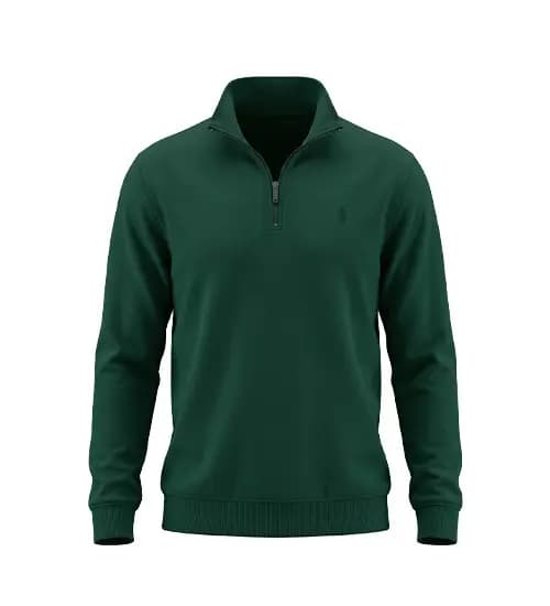 بلوز یقه نیم زیپ مردانه نرمال ساده سلانیک سبز Polo