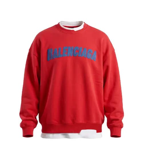 بلوز یقه گرد مردانه باکسی طرح دار سه نخ پنبه قرمز Balenciaga