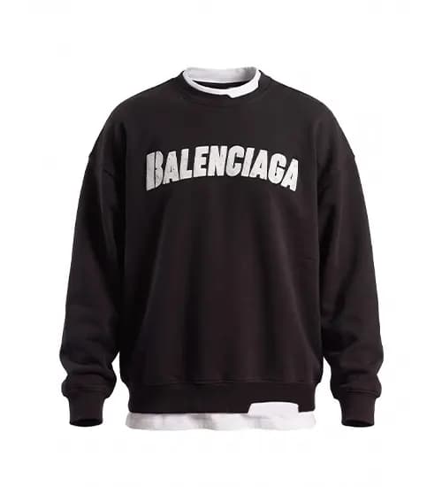 بلوز یقه گرد مردانه باکسی طرح دار سه نخ پنبه مشکی Balenciaga