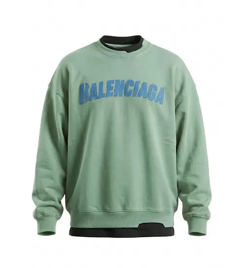 بلوز یقه گرد مردانه باکسی طرح دار سه نخ پنبه سبز Balenciaga