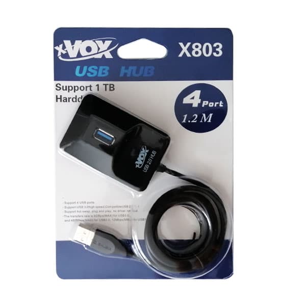 هاب X-VOX USB2.0 مدل x-803 چهار پورت آداپتوردار کابل 1.2 متر — تصویر ۴