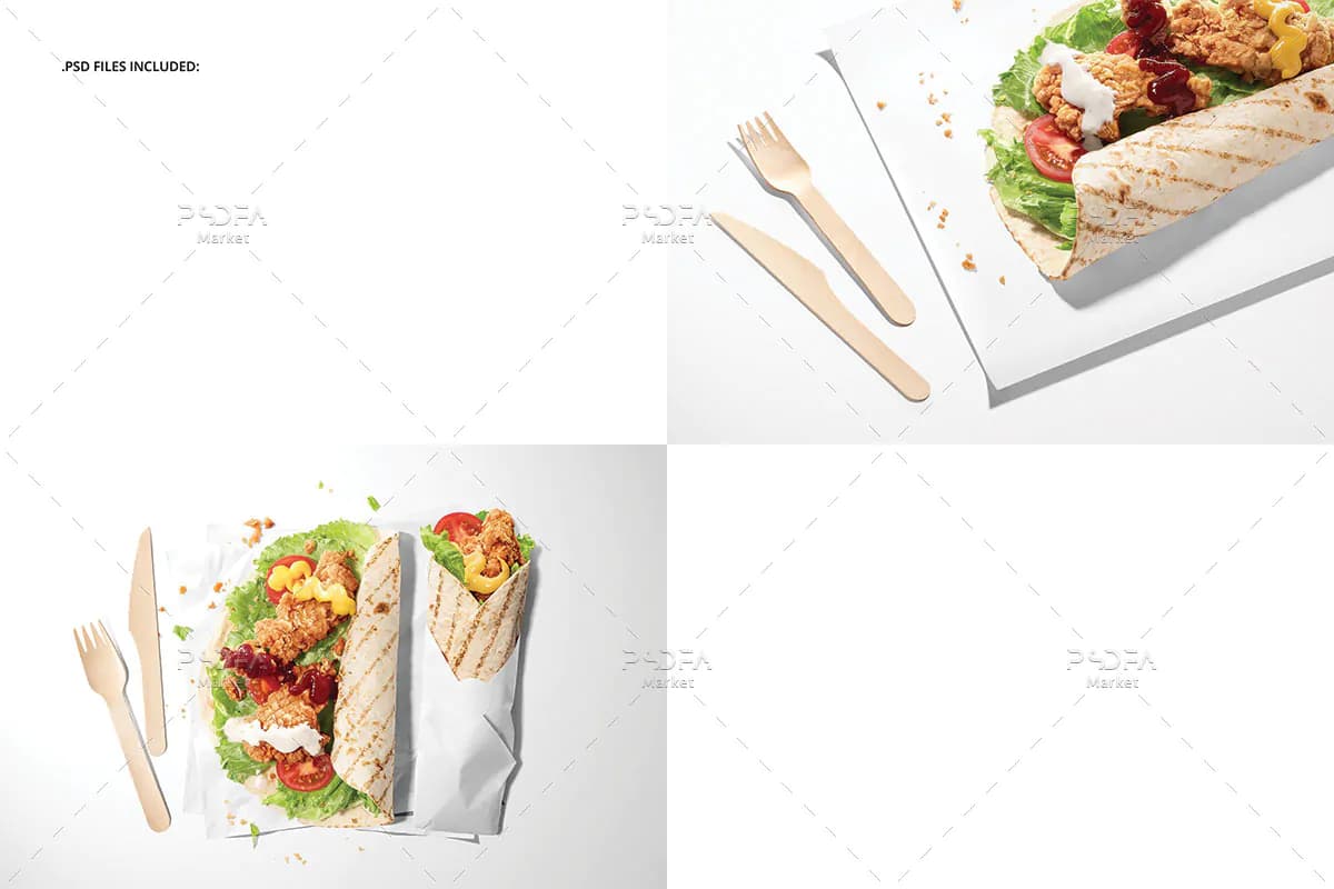 موکاپ کاغذ بسته بندی ساندویچ و غذا — تصویر ۷