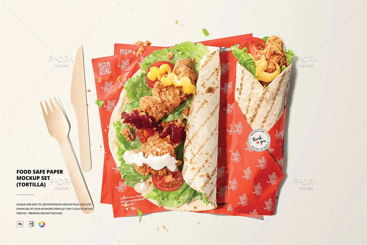 موکاپ کاغذ بسته بندی ساندویچ و غذا
