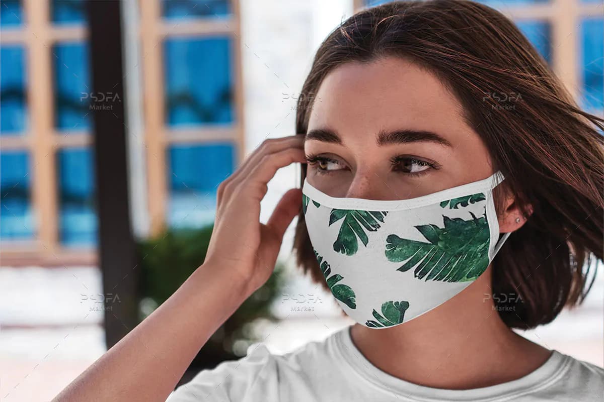 موکاپ ماسک پارچه ای روی صورت زن و مرد — تصویر ۶