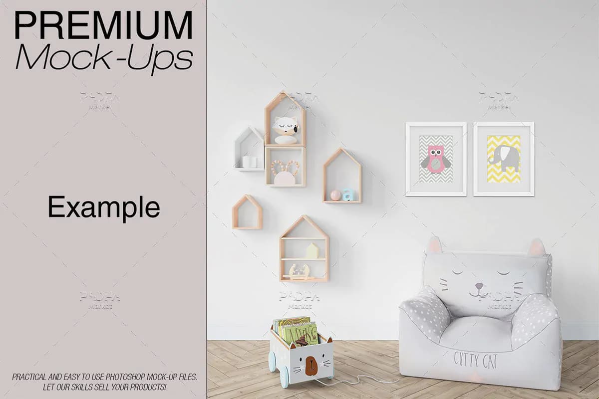موکاپ دیوار اتاق کودک + 90 قاب عکس — تصویر ۵