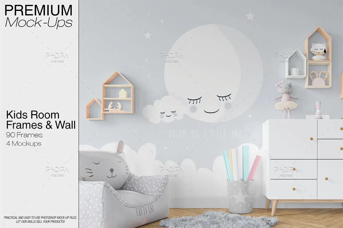 موکاپ دیوار اتاق کودک + 90 قاب عکس