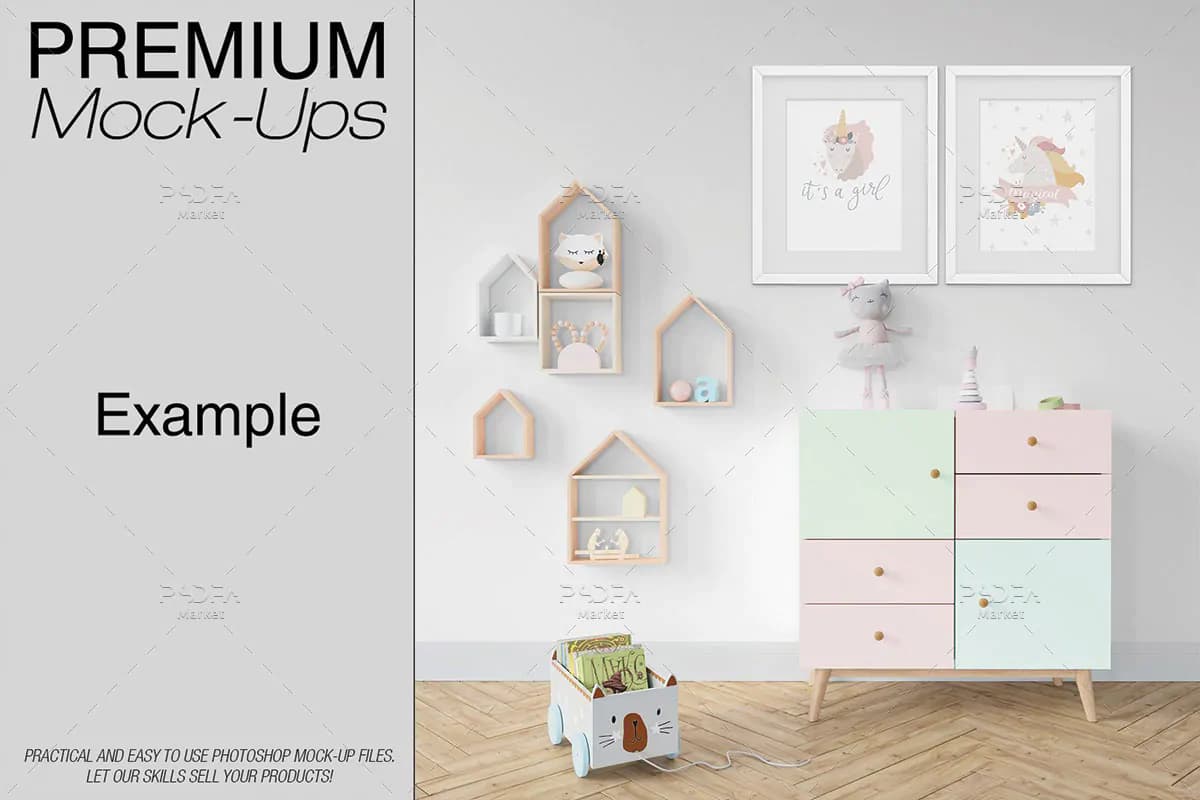 موکاپ دیوار اتاق کودک + 90 قاب عکس — تصویر ۷