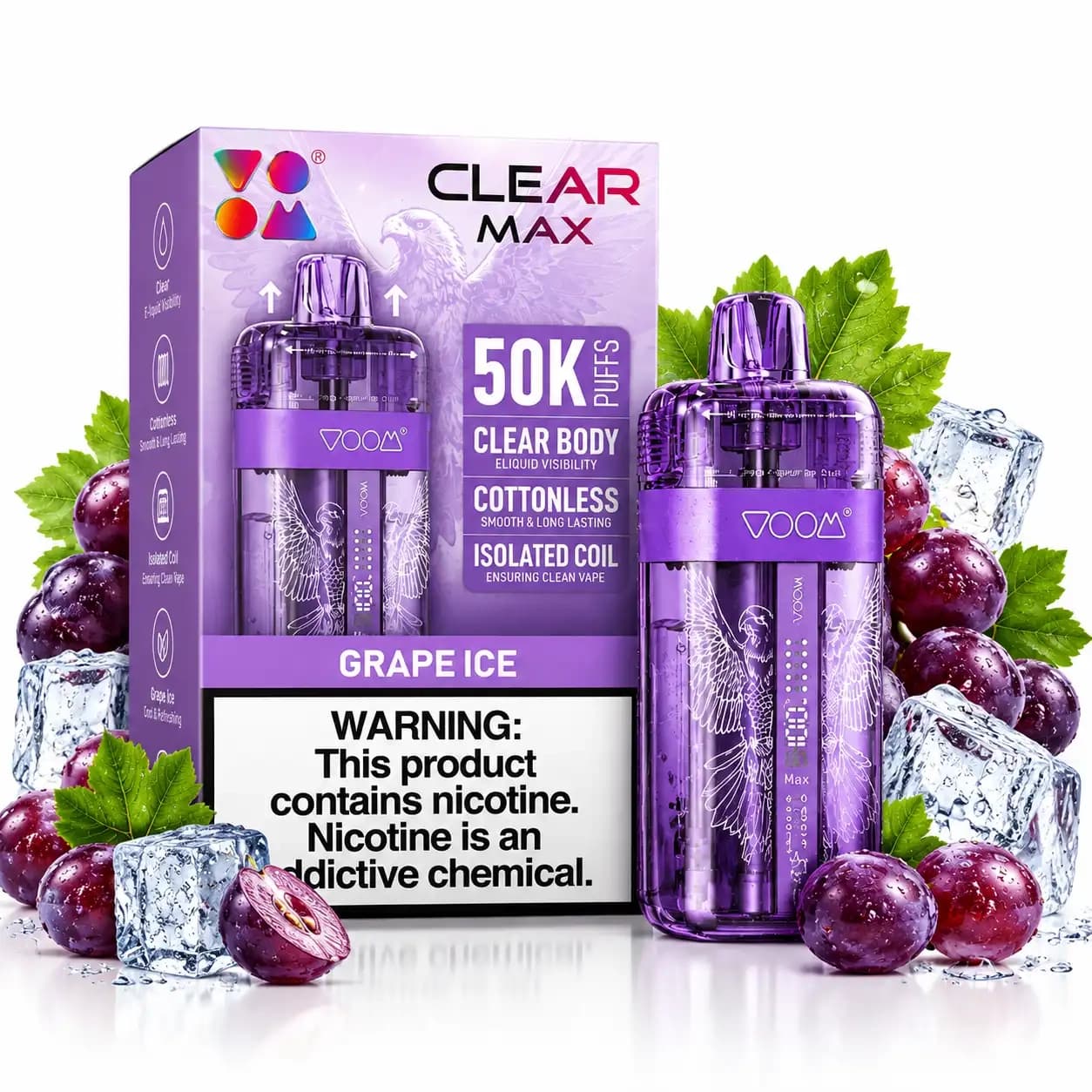 پاد یکبار مصرف ۵۰ هزار پاف انگور یخ (VOOM Clear Max Grape Ice)