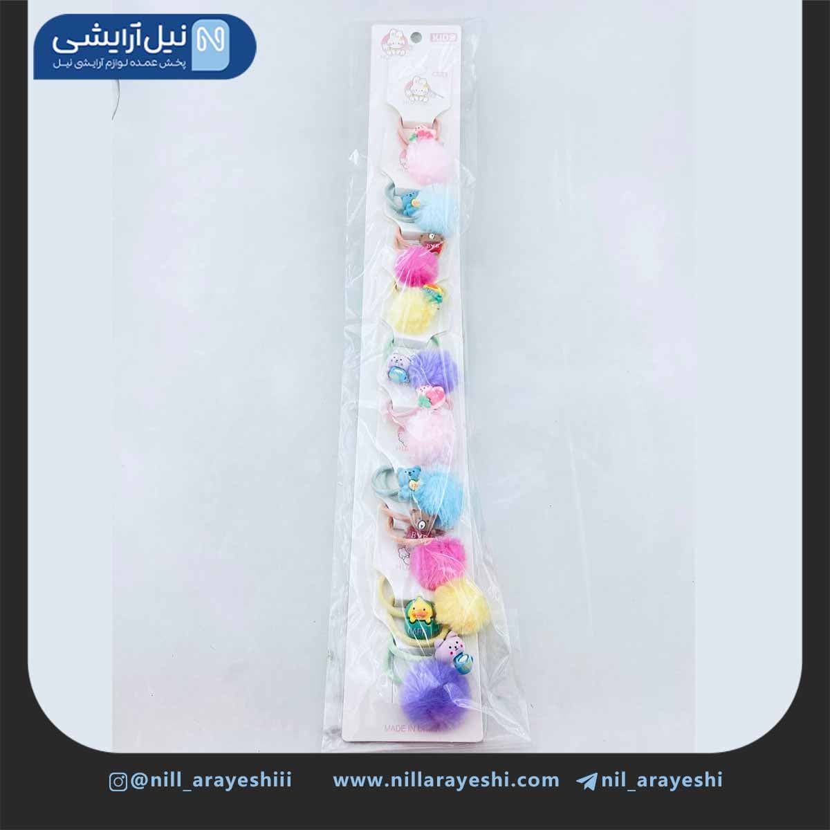 کش مو کارتی عروسکی و توپک خز طرح حیوانات کد 3 — تصویر ۲