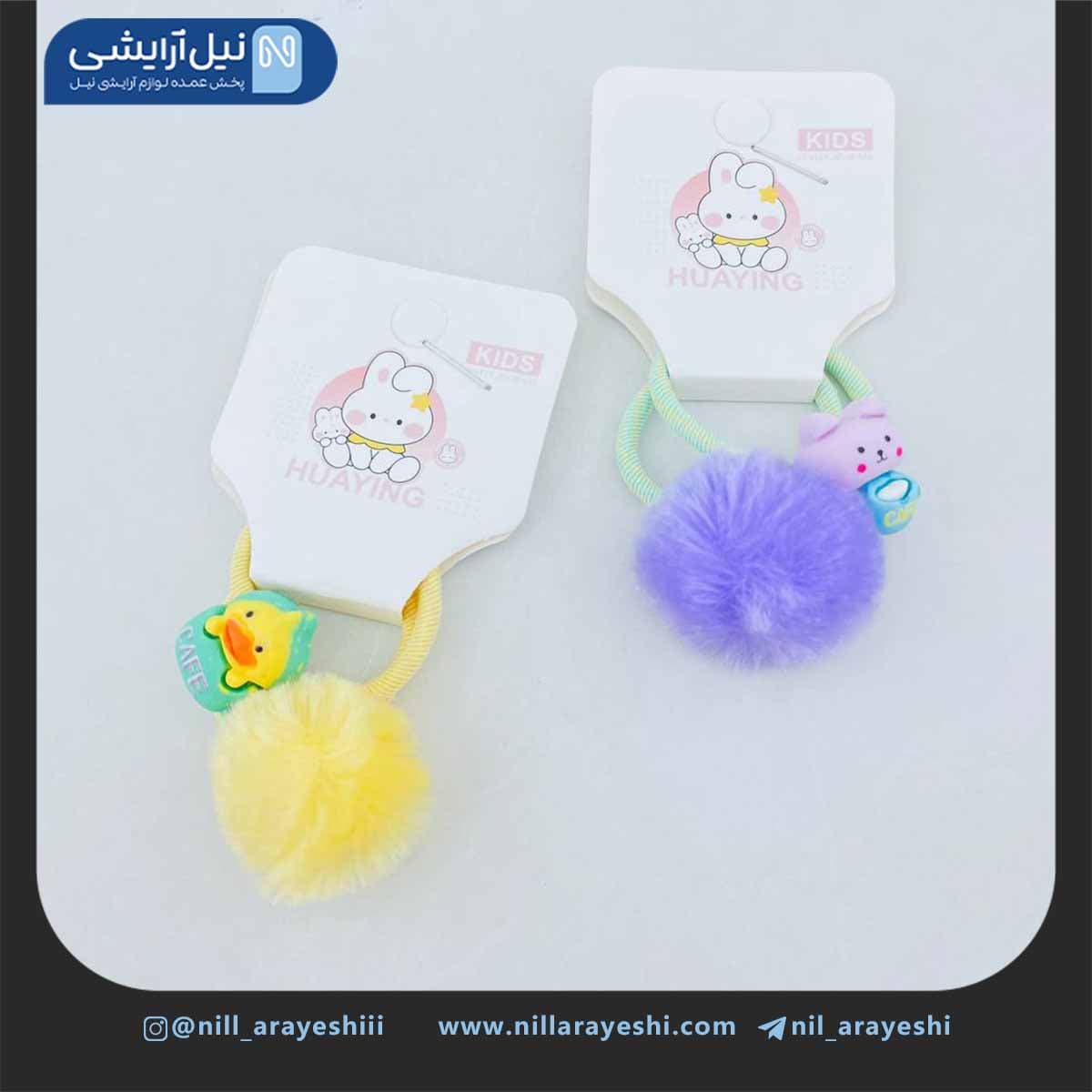 کش مو کارتی عروسکی و توپک خز طرح حیوانات کد 3