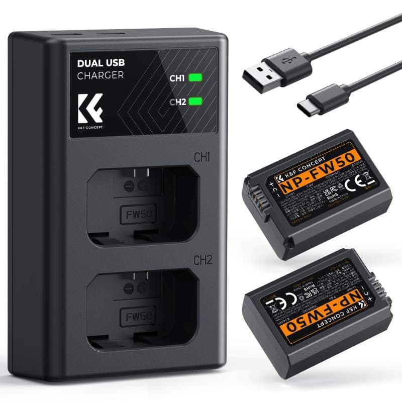 باتری و شارژر دو اسلاته K&F Concept NP-FW50 برای دوربین‌های سونی — تصویر ۲