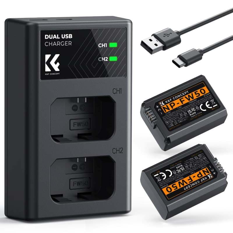 باتری و شارژر دو اسلاته K&F Concept NP-FW50 برای دوربین‌های سونی