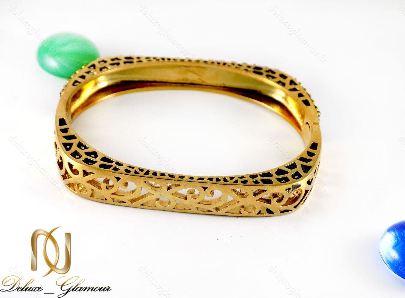دستبند زنانه استیل طرح طلا با نگین های مارکازیت عنابی ds-n216 — تصویر ۳