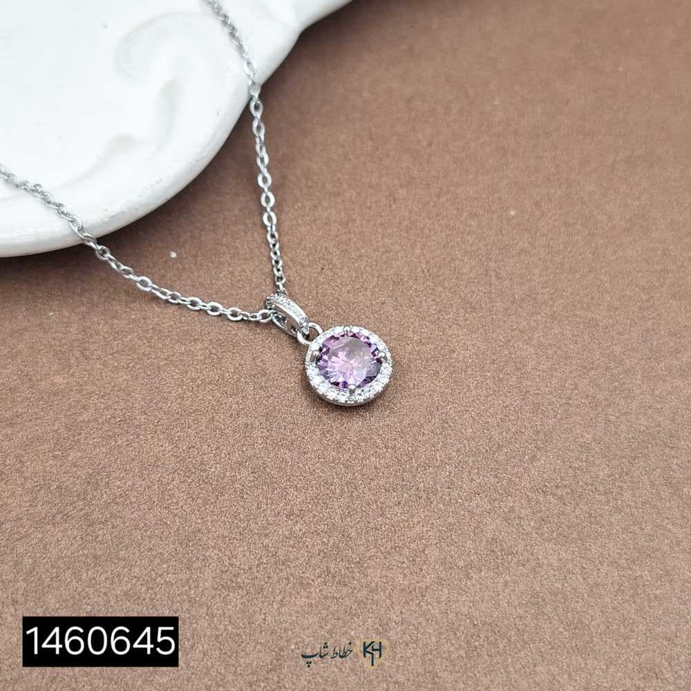 گردنبند مینیمال نگین دار (تک سولیتربنفش دورنگین) — تصویر ۲