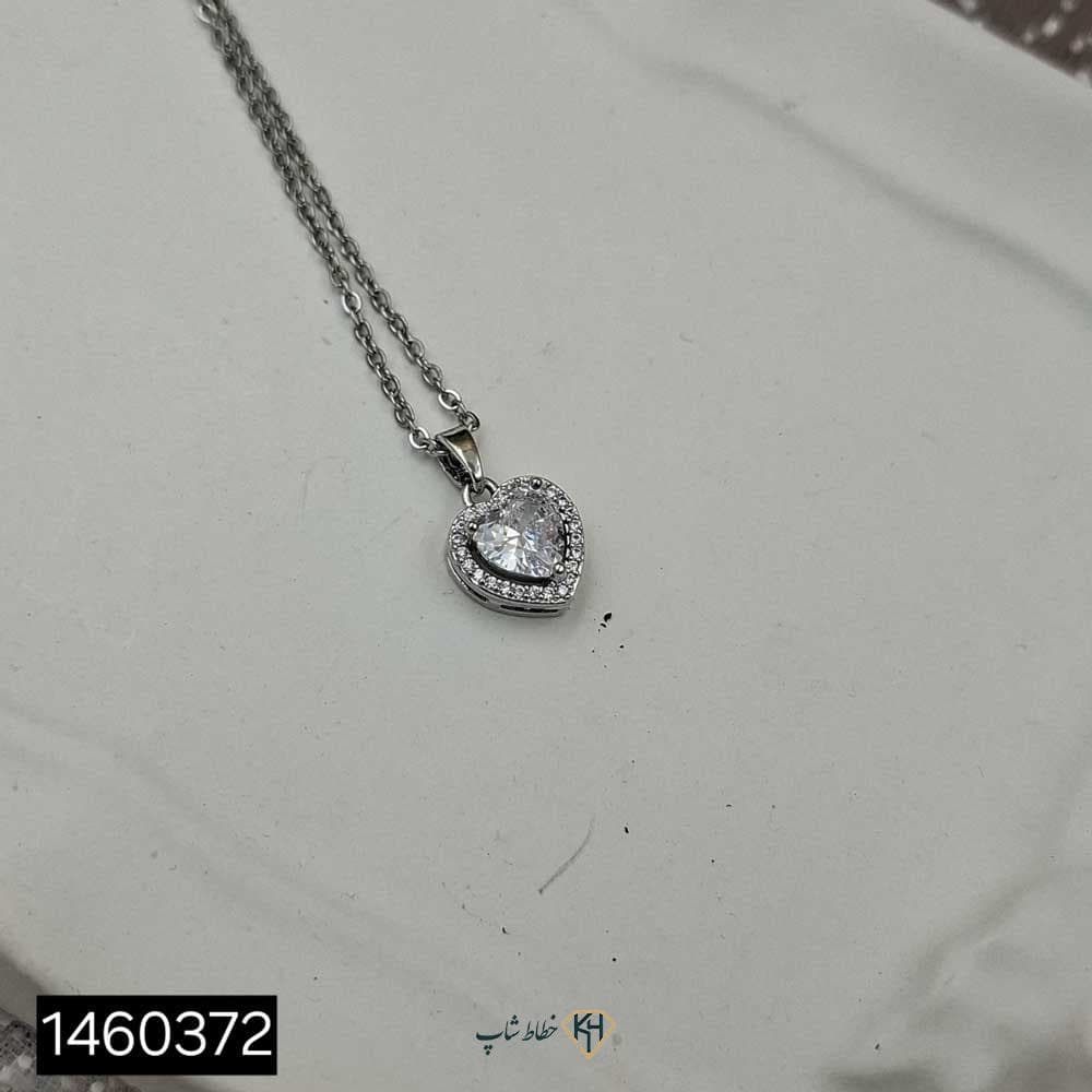 گردنبند مینیمال نگین دار (قلب دورنگین) — تصویر ۲