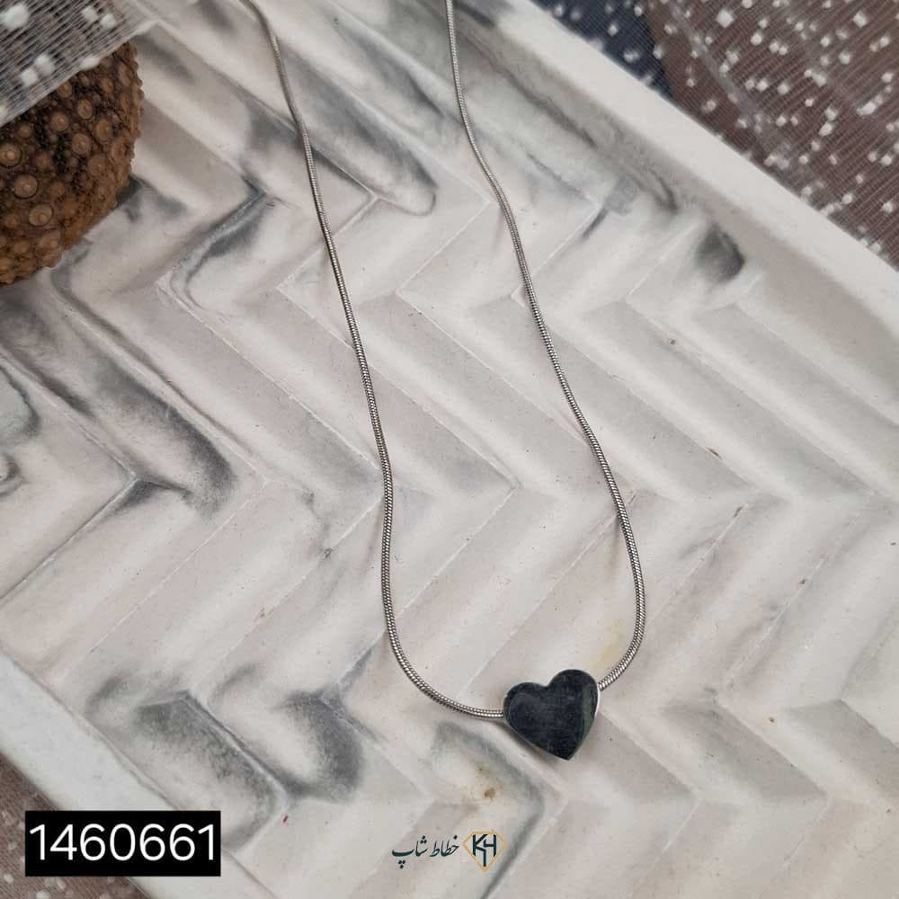گردنبند استیل زنجیر ماری قلب توپر سفید — تصویر ۲