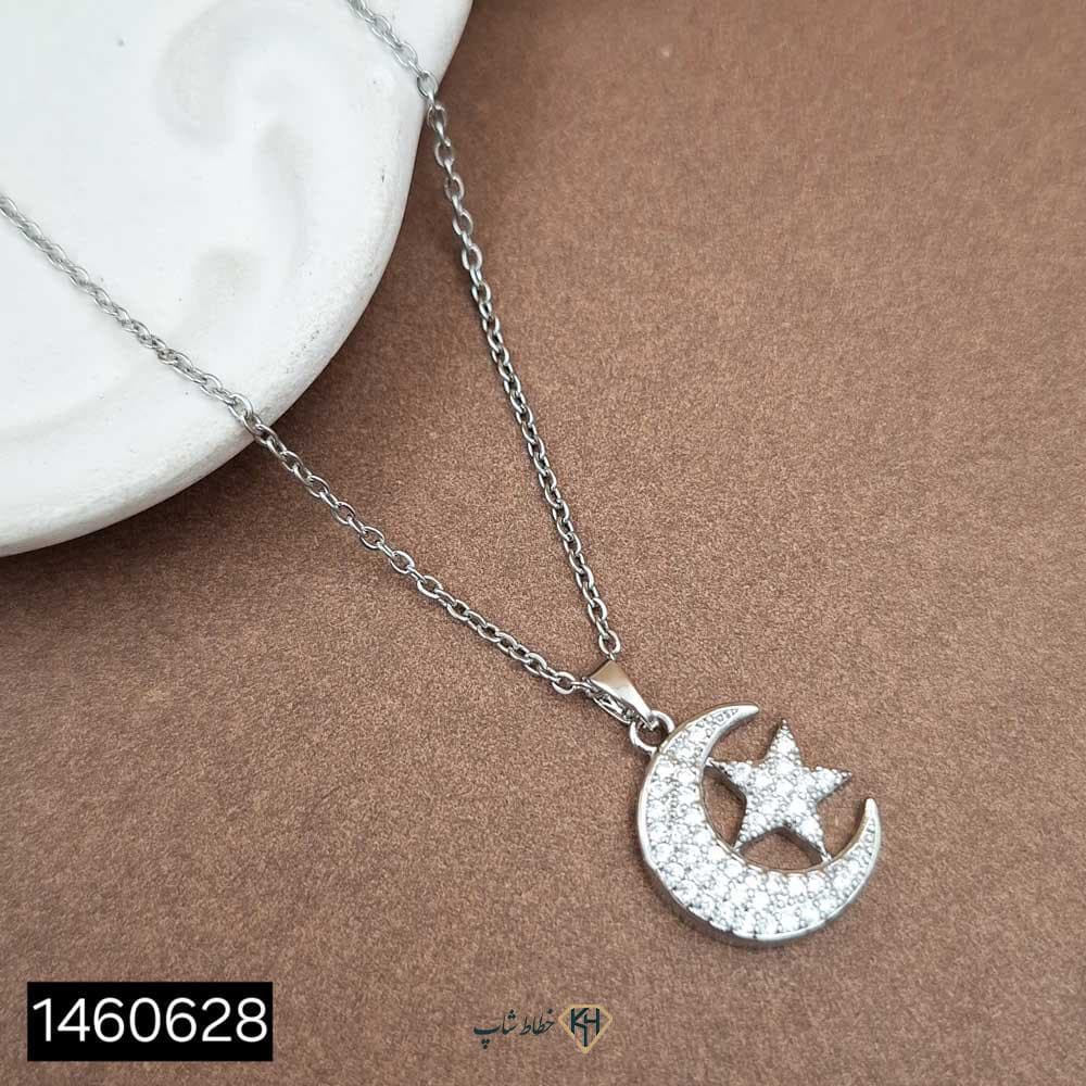 گردنبند مینیمال نگین دار (مینی ماه ستاره اتمی)
