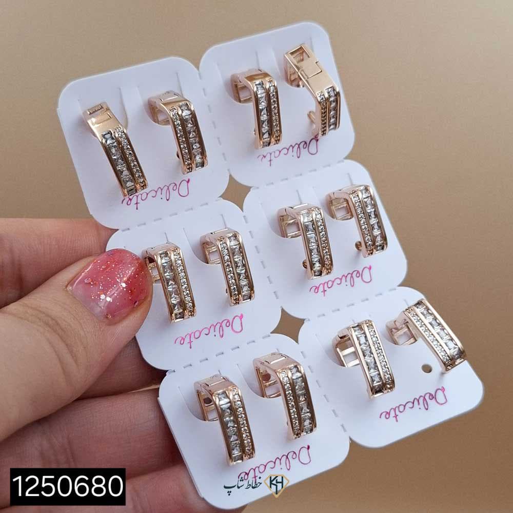 گوشواره NYH حلقه مربعی 2رج نگین اتمی_سولیتر — تصویر ۳