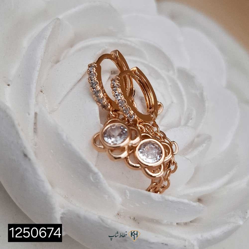 گوشواره NYH حلقه ای زنجیری اویزگل نگین دار (6جفتی) — تصویر ۲