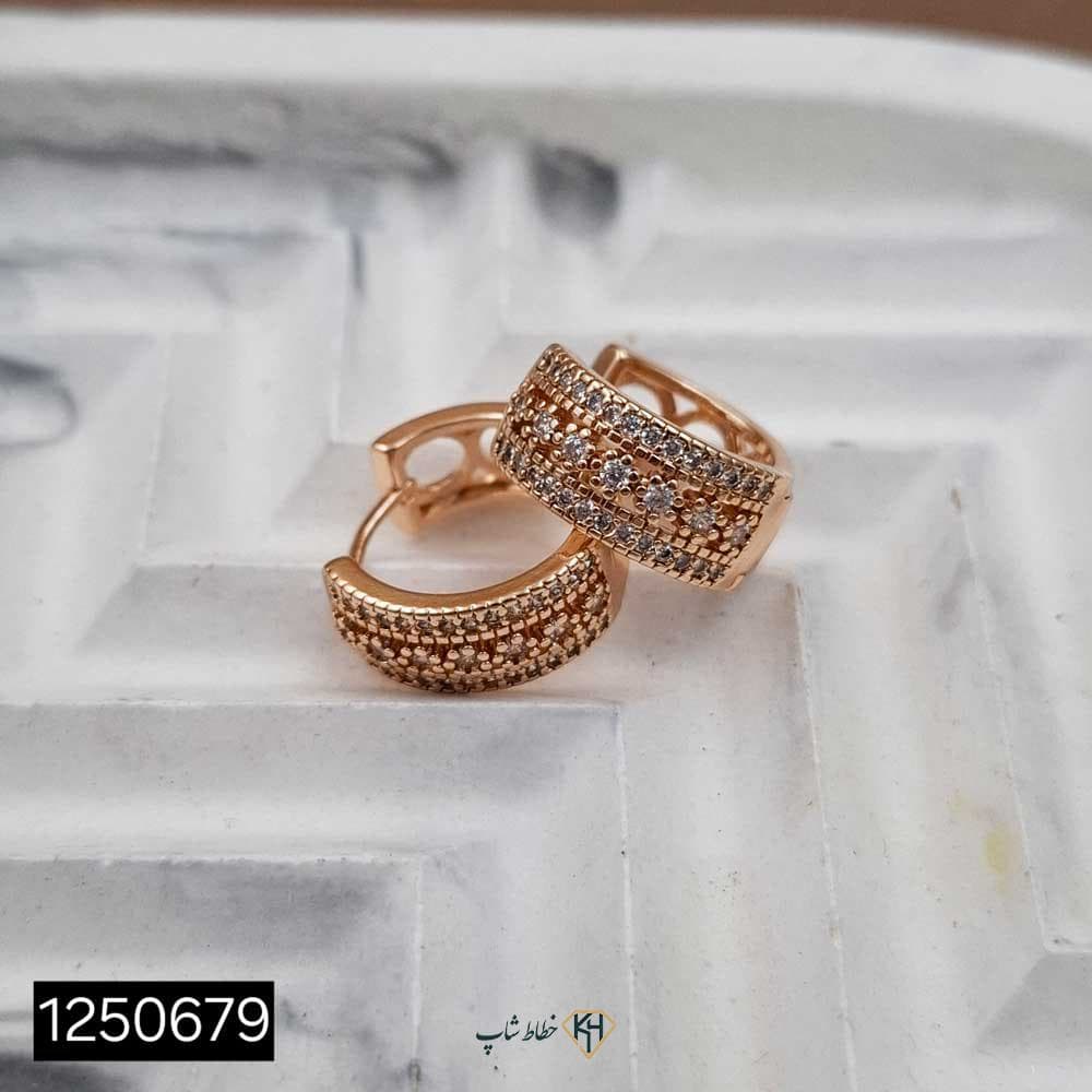 گوشواره NYH حلقه ای 3رج نگین اتمی (6جفتی) — تصویر ۲