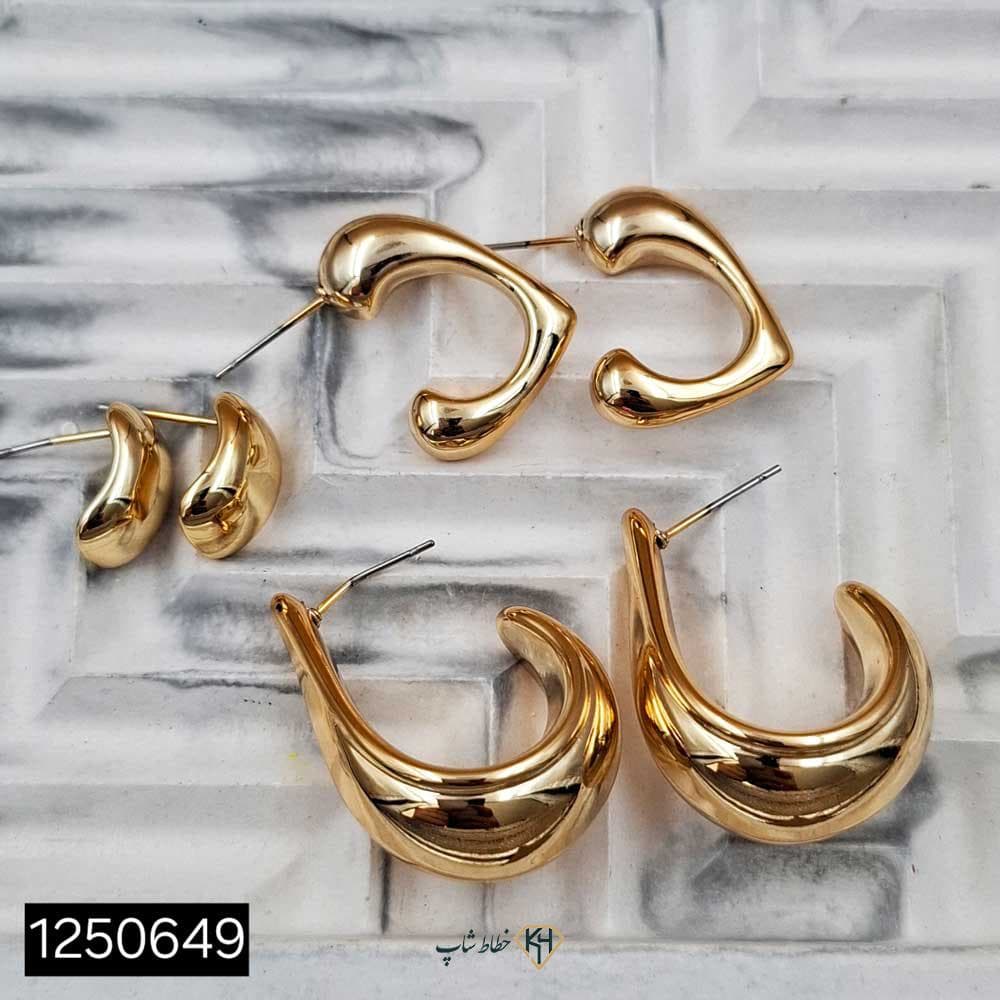 گوشواره فشن پکی 3جفتی طلایی (طرح4)
