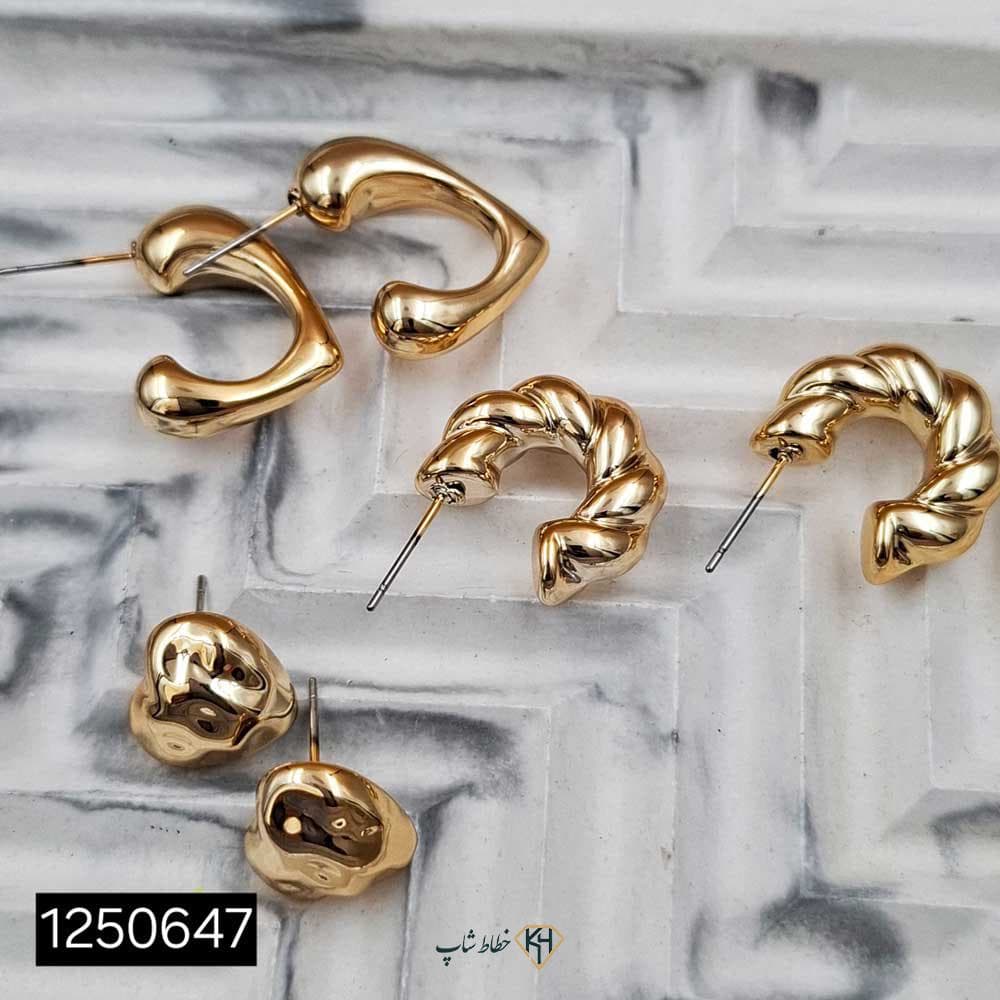 گوشواره فشن پکی 3جفتی طلایی (طرح2)