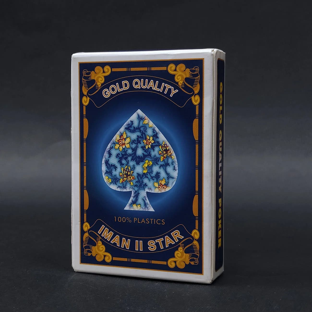 پاسور ورق سرامیکی Iman III Star | کارت‌های بازی با طراحی خال پیک گل‌دار و بسته‌بندی کلاسیک آبی و طلایی