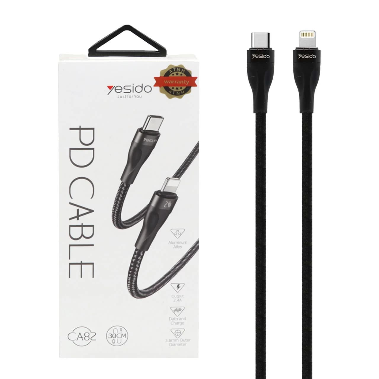 کابل شارژ پاوربانک PD و فست yesido Type-C To Lightning مدل CA82 – مشکی (گارانتی 18 ماه تعویض نیکان همراه)