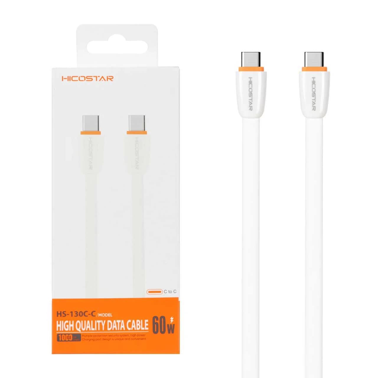 کابل شارژ فست و Hicostar Type-C to Type-C PD مدل HS-130C-C 60W – سفید
