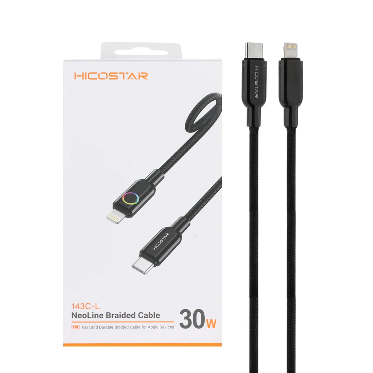 کابل شارژ فست و Hicostar Type-C to Lightning PD مدل 143C-L 30W – مشکی