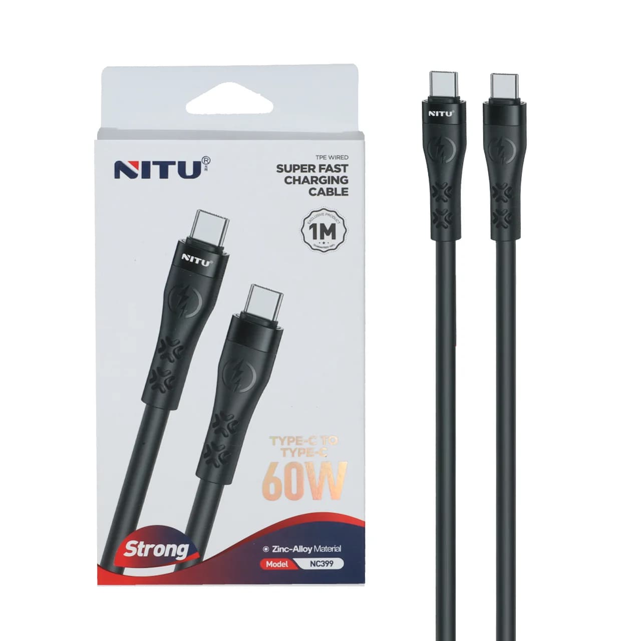 کابل شارژ فست Nitu Type-C To Type-C مدل NC399 60W – مشکی (گارانتی 18 ماهه تعویض نیکان همراه)