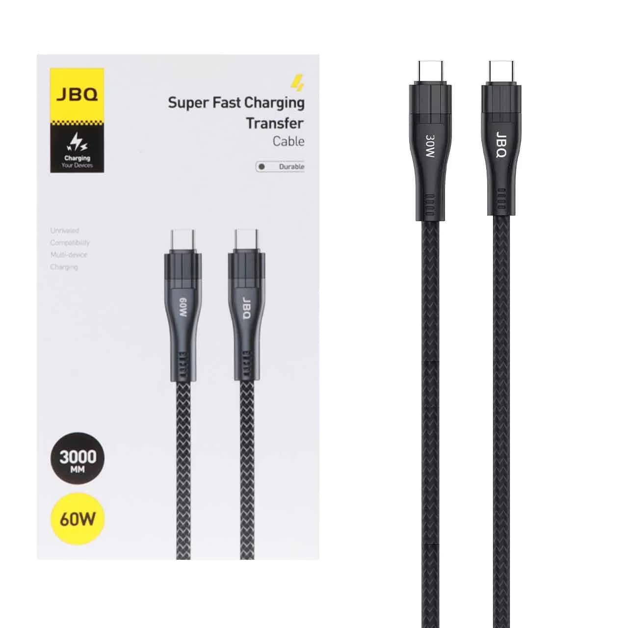 کابل شارژ 3 متری فست JBQ Type-C To Type-C مدل CA-3010CC 60W – مشکی (گارانتی یکساله رصاصی)