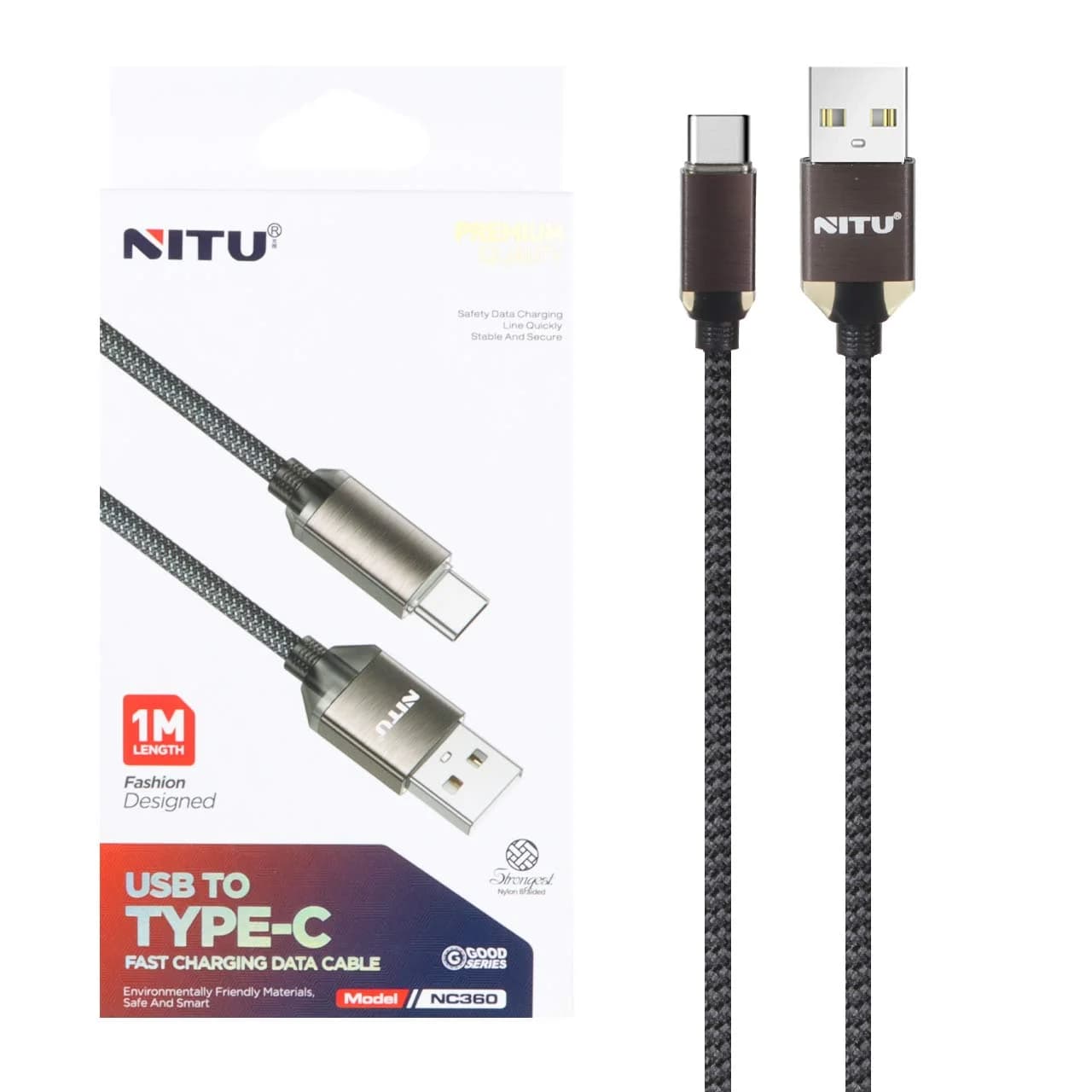 کابل شارژ فست Nitu Type-C مدل NC360 – مشکی (گارانتی 18 ماه تعویض نیکان همراه)