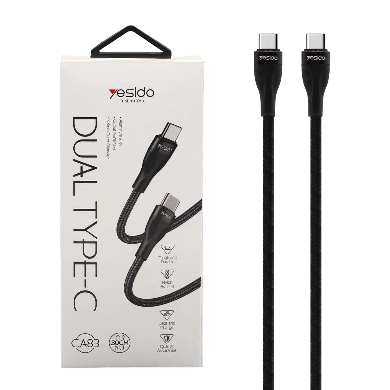 کابل شارژ پاوربانک فست yesido Type-C To Type-C مدل CA83 – مشکی (گارانتی 18 ماه تعویض نیکان همراه)