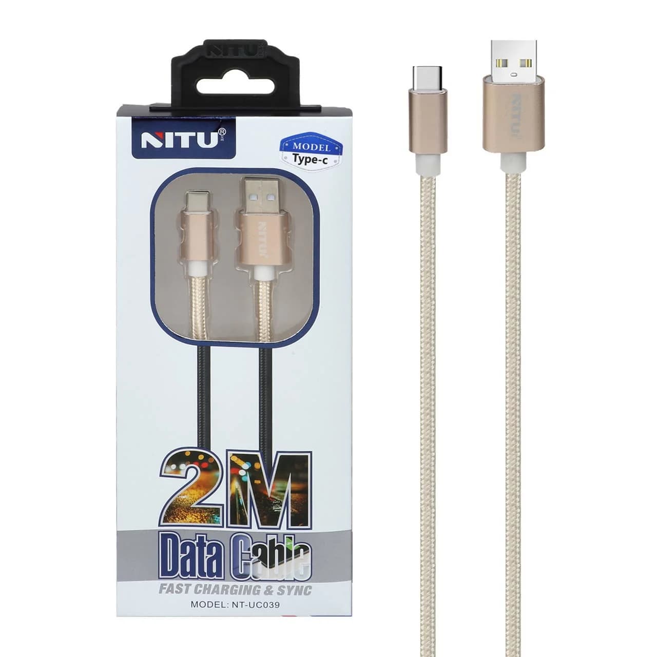 کابل شارژ 2 متری NITU Type-C مدل UC039 – طلایی (گارانتی 18 ماه تعویض نیکان همراه)