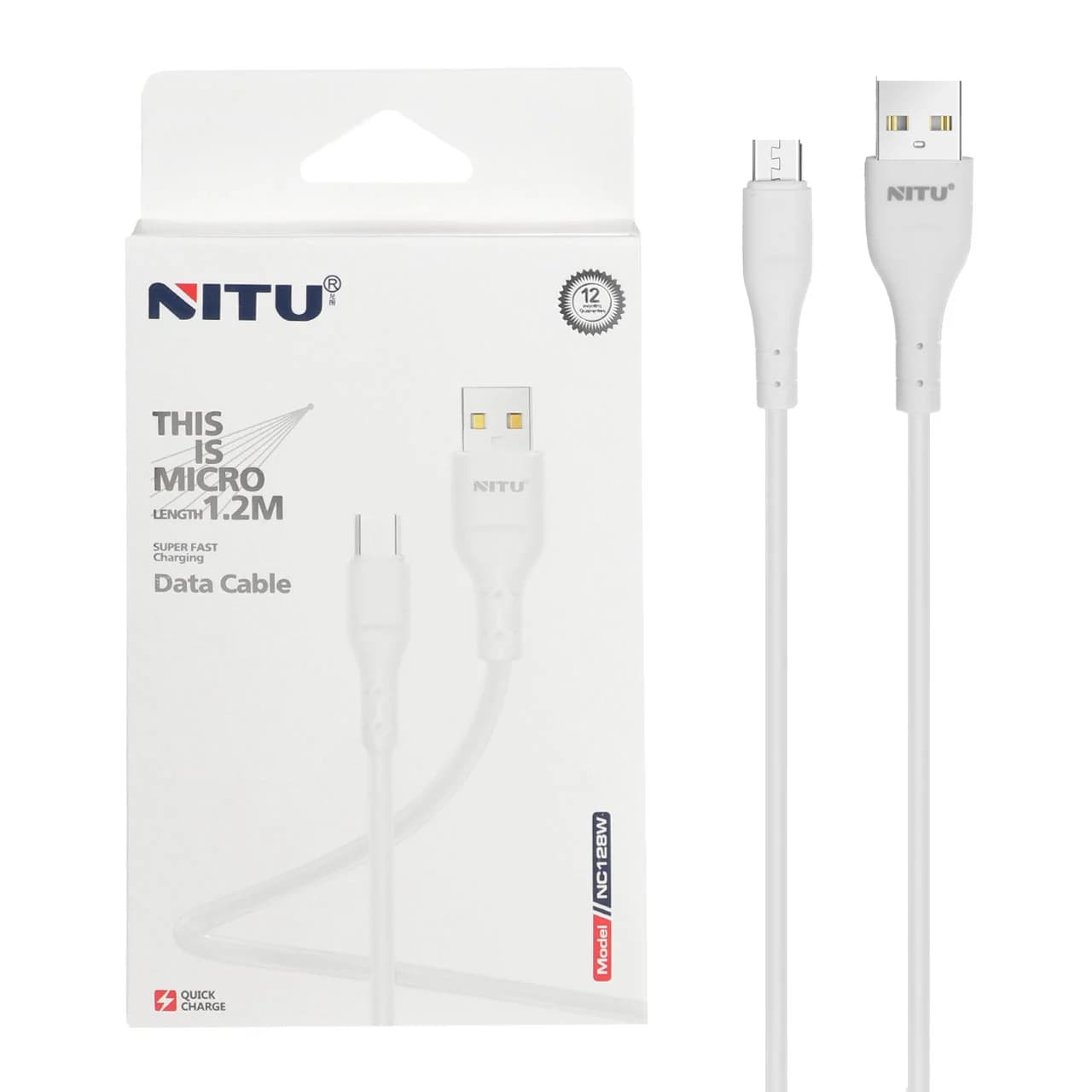 کابل شارژ فست 1.2 متری اندروید NITU مدل NC128W – سفید (گارانتی 18 ماه تعویض نیکان همراه)