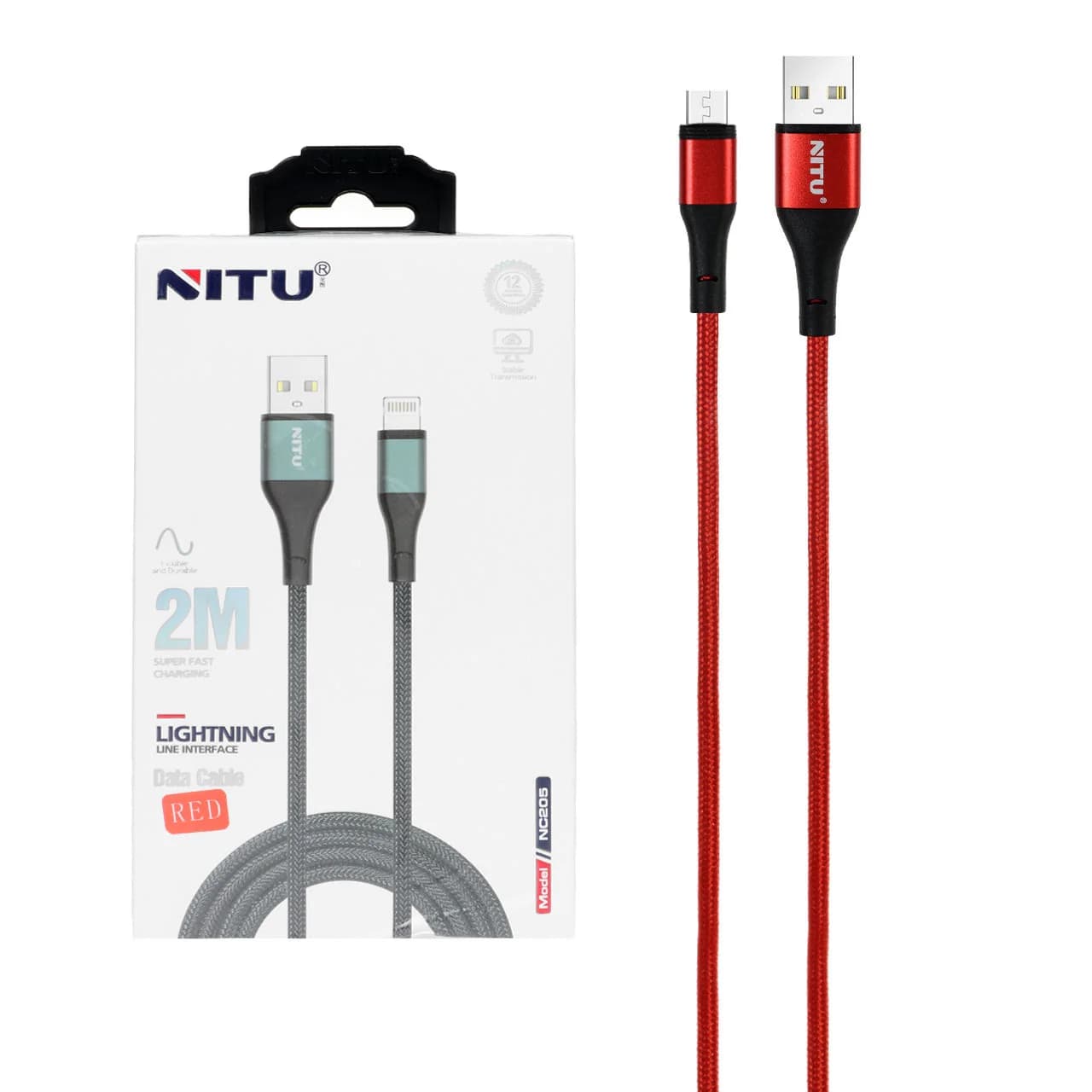 کابل شارژ فست 2 متری آیفون NITU مدل NC205 – قرمز (گارانتی 18 ماه تعویض نیکان همراه)