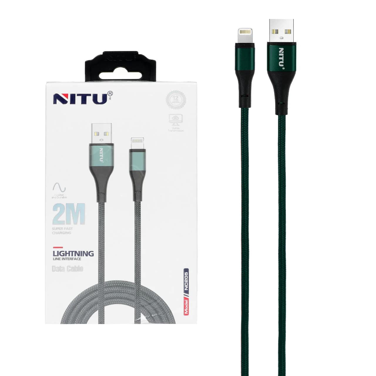 کابل شارژ فست 2 متری آیفون NITU مدل NC205 – سبز (گارانتی 18 ماه تعویض نیکان همراه)