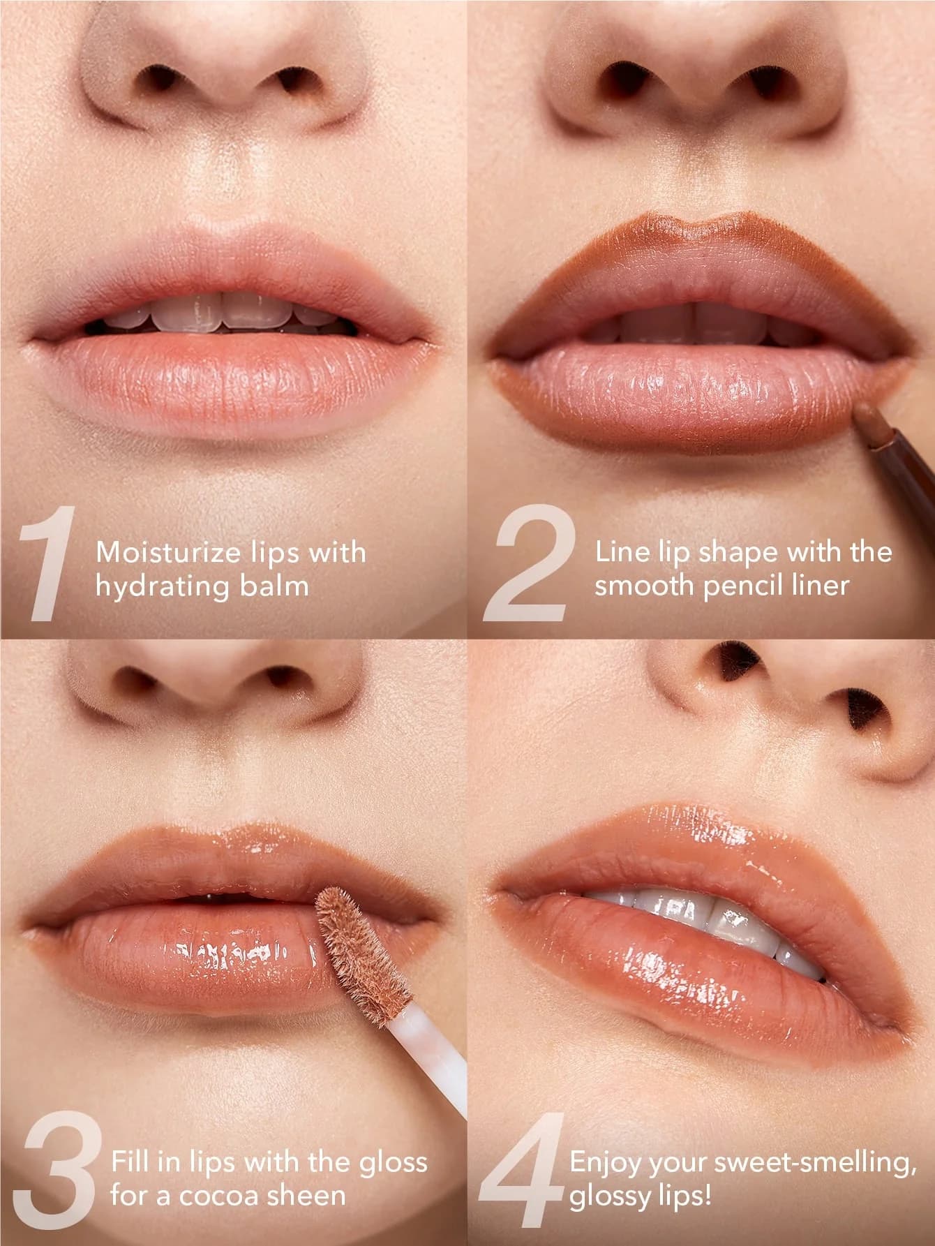 ست لیپ گلاس و خط لب شیگلم با رایحه کاکائو COCOA KISS رنگ brownie bite — تصویر ۴